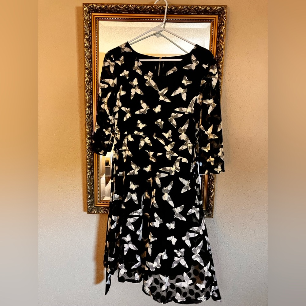 Elegant Black and White Butterfly Dress